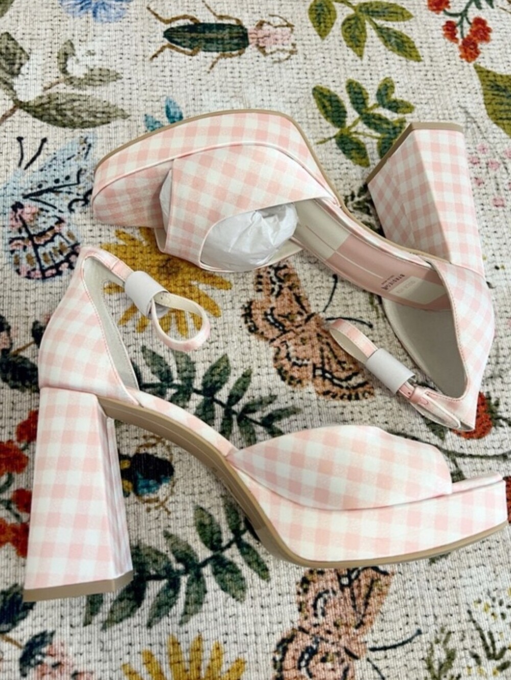 New Dolce Vita Byrdie Gold Pandro Gingham Heels - Picture 4 of 15
